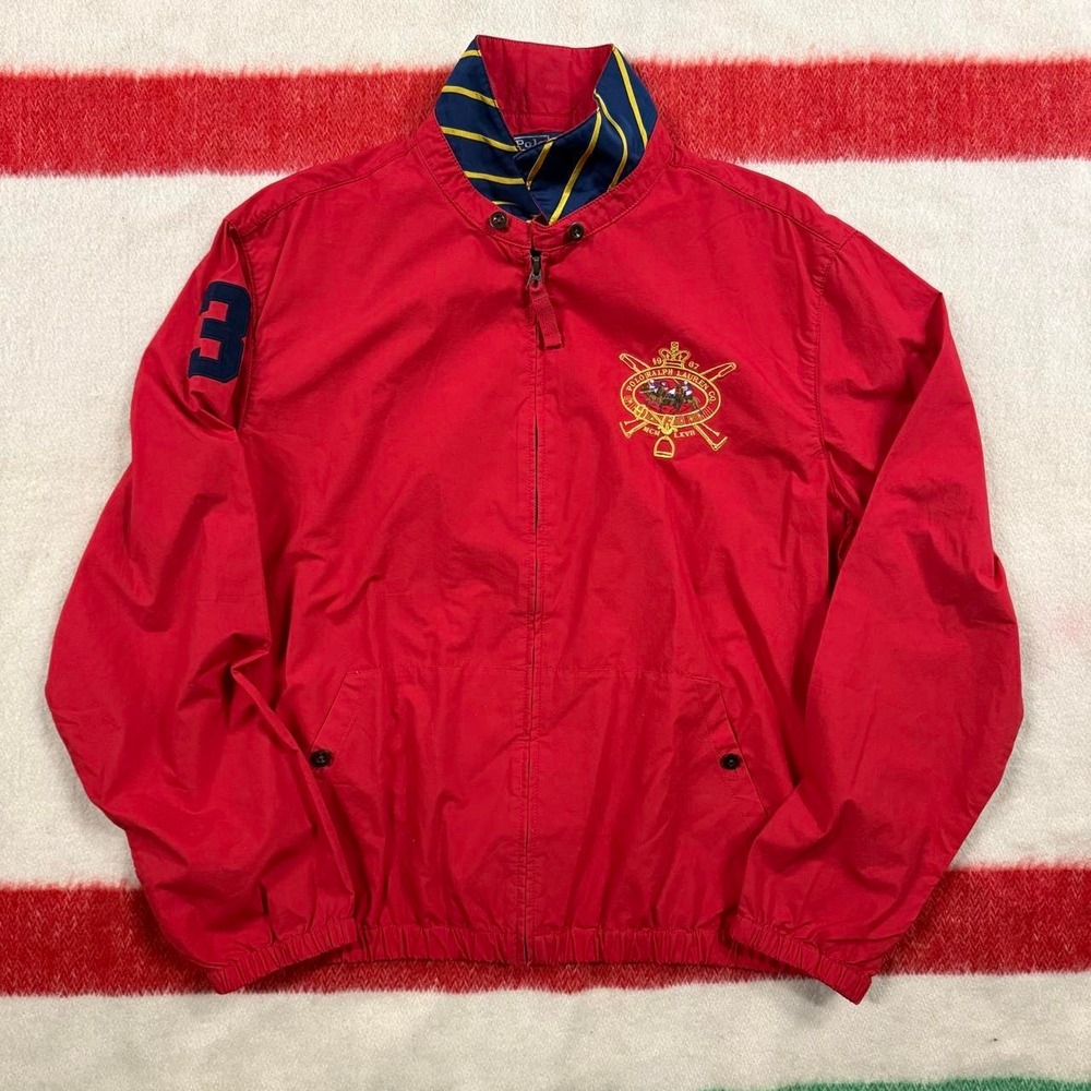 Vintage Polo Ralph Lauren Red Harrington Jacket XL Crest Embroidery 90s Preppy